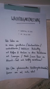 Aushang Wächtergartenlesung 20.07.2014