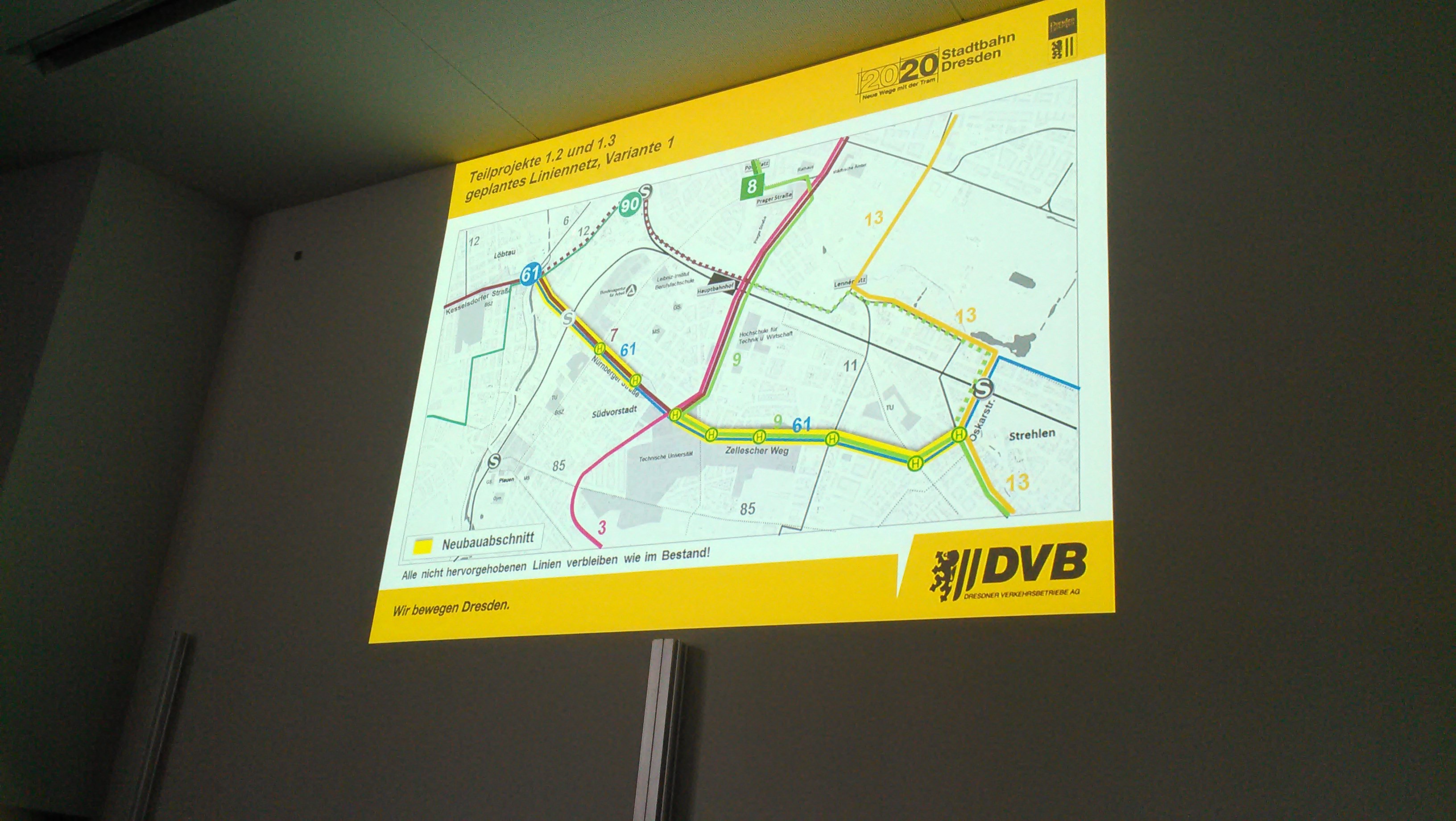 Linienführung der Stadtbahn 2020 über Nürnberger Platz und Zelleschen Weg