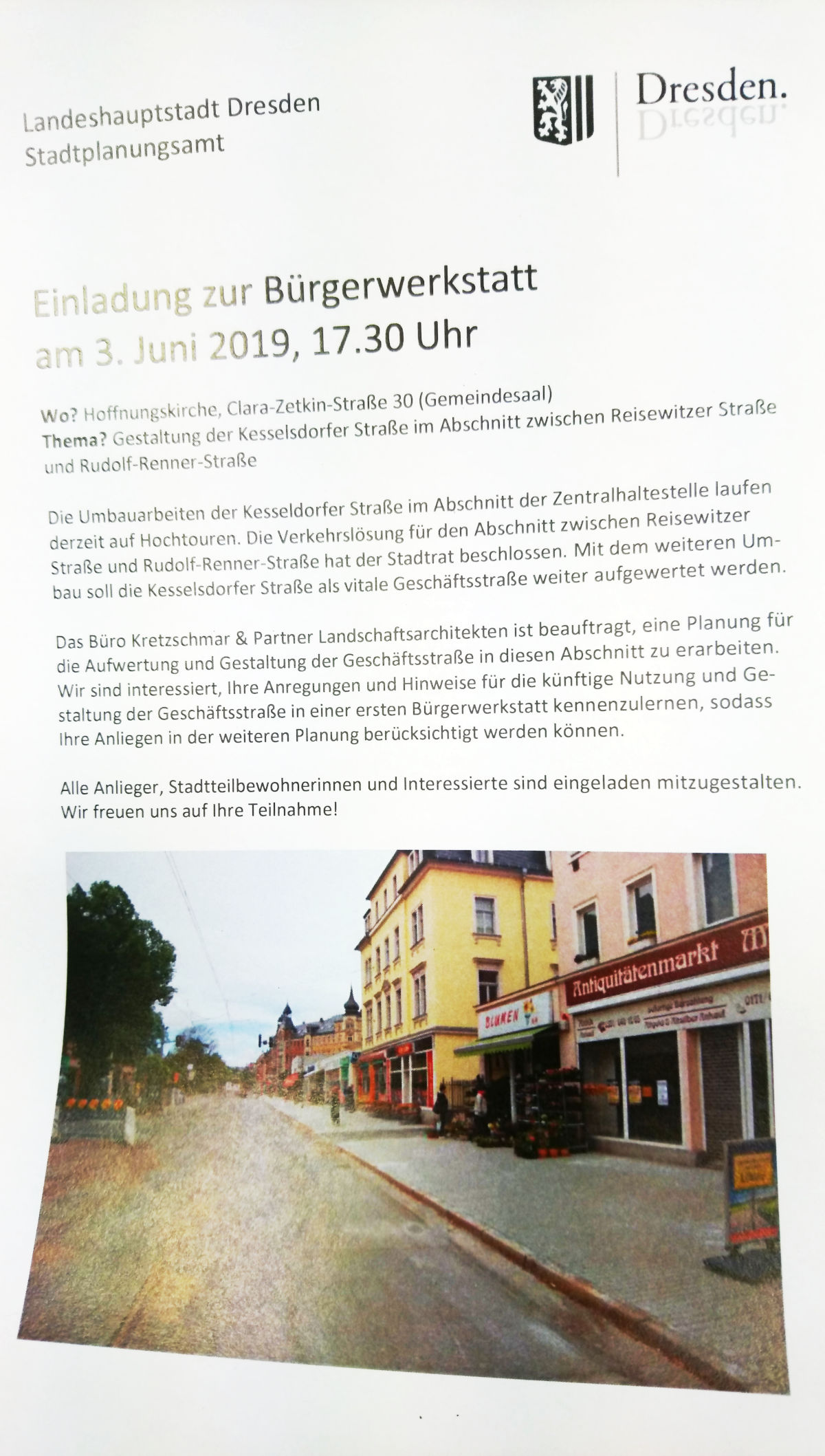 Bürgerwerkstatt Gestaltung Kesselsdorfer Straße (2. Bauabschnitt)
