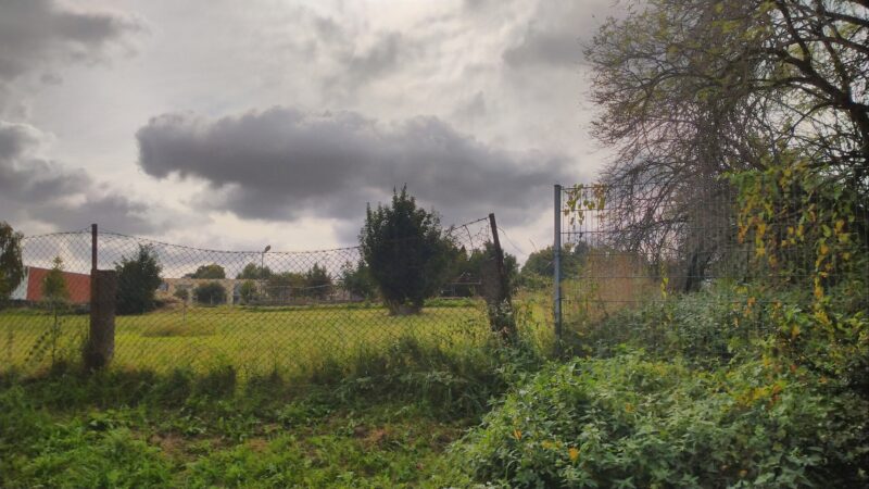 dunkle Wolken über einem freien Feld